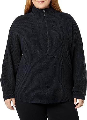 Tienda Essentials Suéteres para mujer, estilo casual, elástico de calibre medio, media cremallera, cuello tipo polo