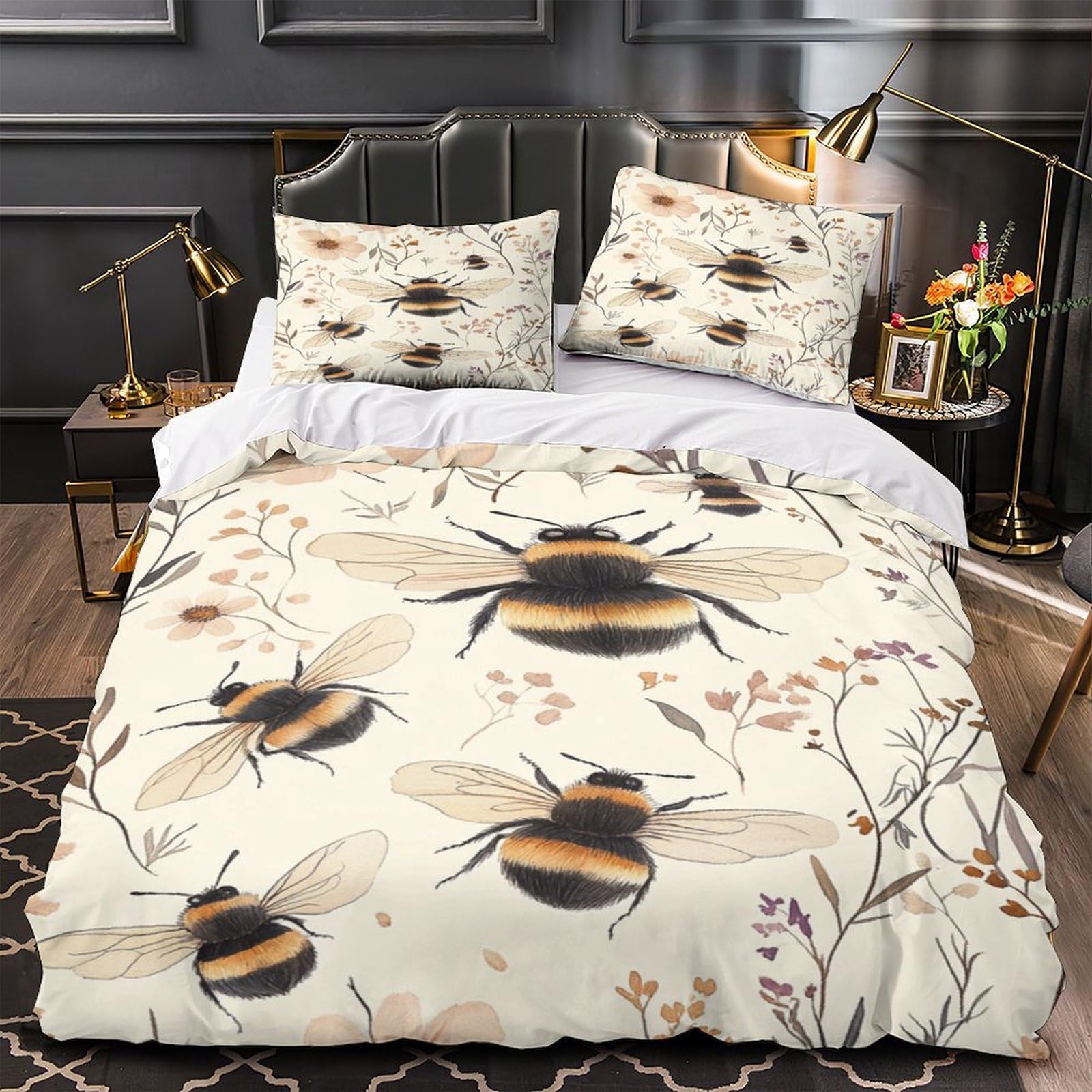 Housse de couette abeille microfibre hypoallergique 135x200 parure de lit 3D