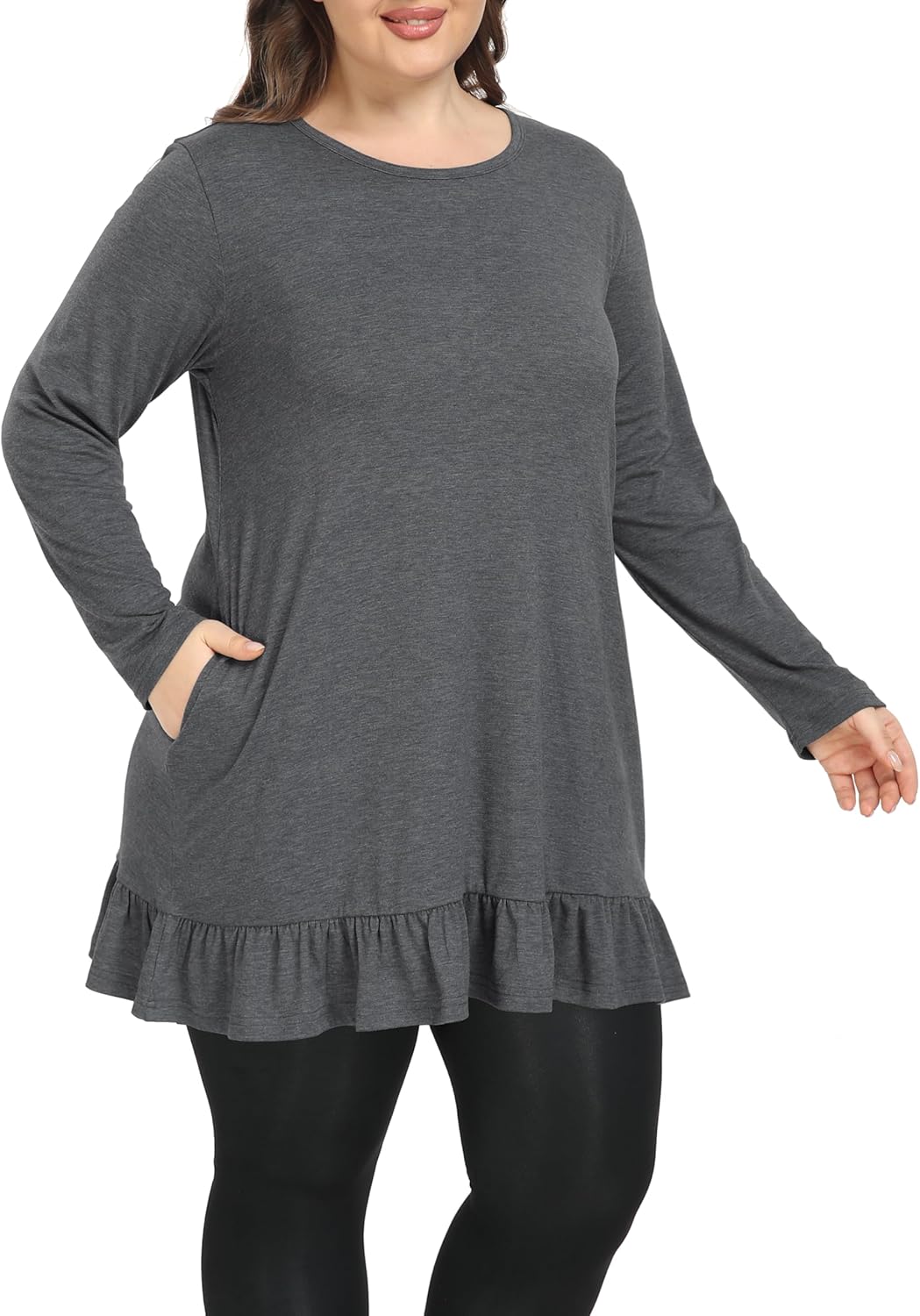 Shiaili Long Plus Size Tunic Tops for Women Ruffle Hem Shirts for leggings - Image 3
