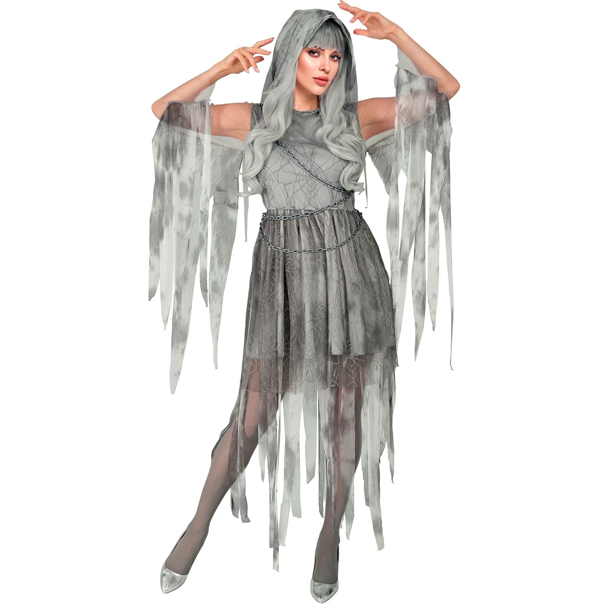 W WIDMANN MILANO Party Fashion - Ghostly Spirit Costume, Halloween Fancy Dress, Zombie, Ghost Bride, Carnival