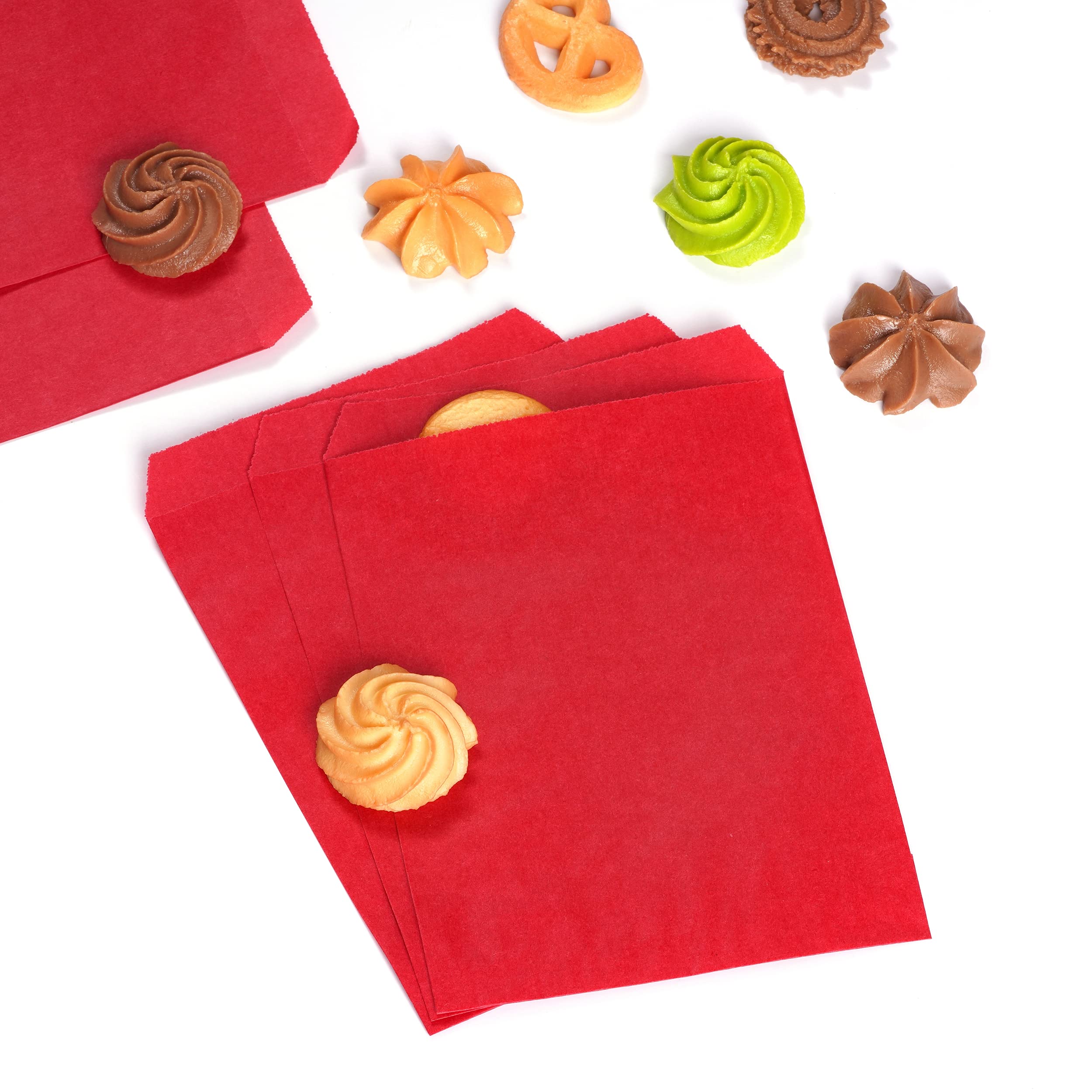 Quotidian Red Flat Medium Kraft Paper Bags 5" x 7" (13 x 17.8cm) Pack of 100 - Bakery Treat Candies Dessert Chocolate Soap - Image 3