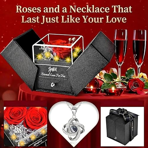 Miniatura 6 de 2 Rosas Preservadas Regalo para Mujeres - Rosa Eterna con Collar I Love You - Regalos Románticos de Cumpleaños para Novia Mamá Ella Esposa Abuela en