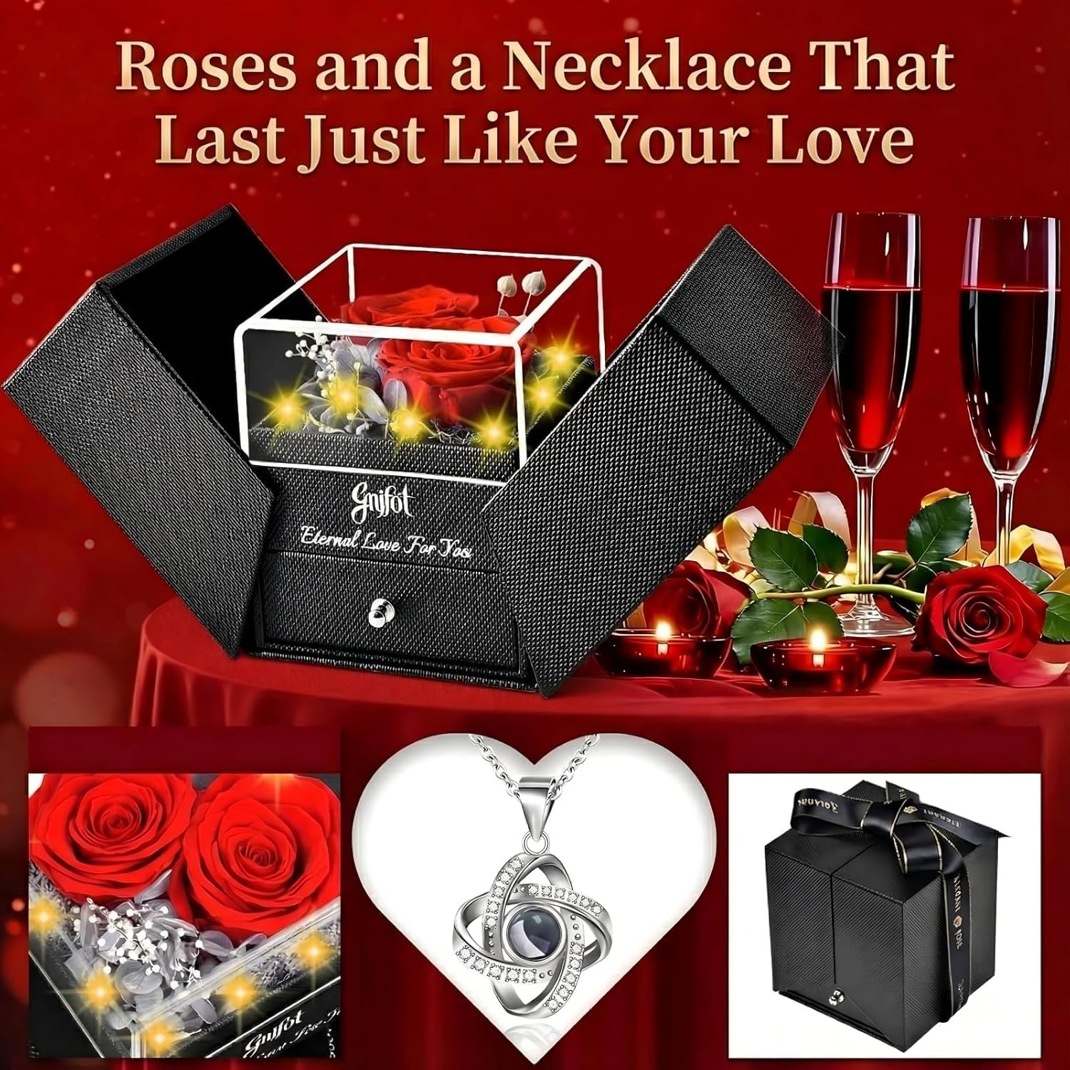 Preserved Red Real Rose with I Love You in 100 Languages Necklace,Eternal Flowers Gifts for Women Wife Girlfriend Mom Grandma on Birthday Anniversary Valentines Mothers Day Christmas,Red Rose