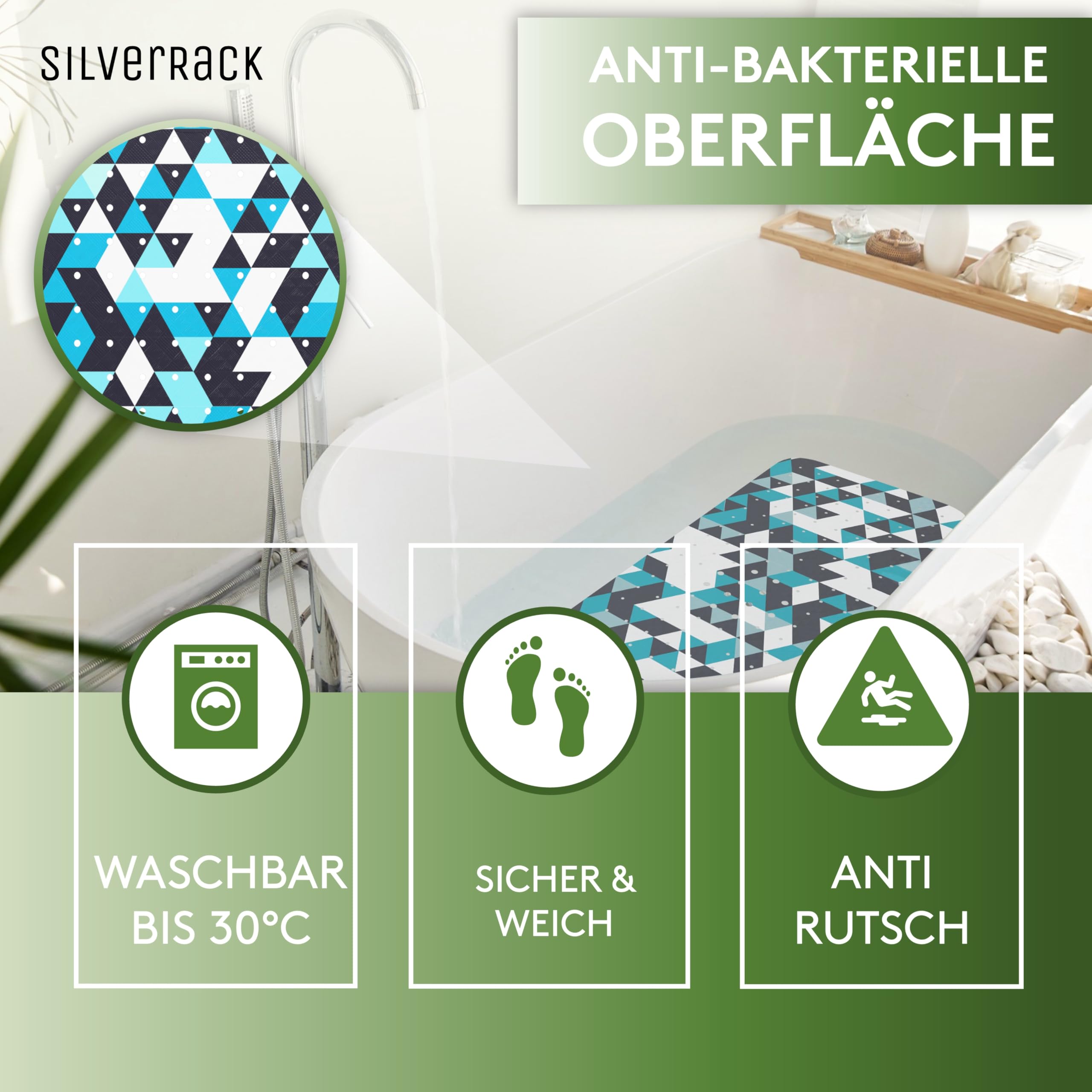 Tapis De Bain Anti-dérapant SilverRack 69x36cm - Transparent Style Galets, Sans BPA, Pour Enfants Et Adultes