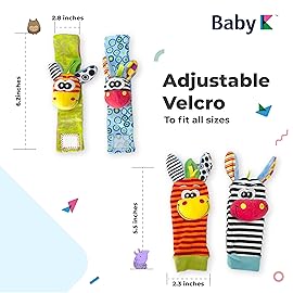 BABY K Foot Finder Socks & Wrist Rattles (Set H) - Newborn Toys for Baby Boy or Girl - Brain Development Infant Toys - Hand and Foot Rattles Suitable for 0-3, 3-6, 6-12 Months Babies