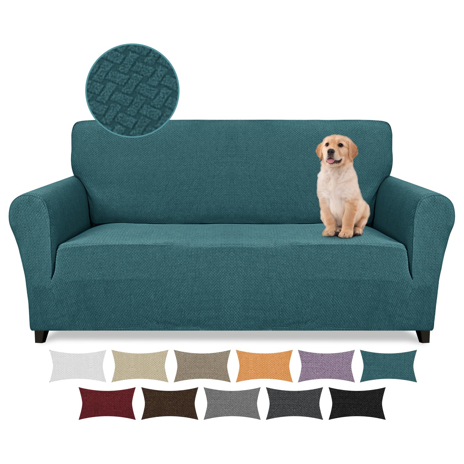 Lydevo Copridivano 4 Posti con Braccioli Fodere per Divano Jacquard Nuovo Spessore Rivestimento per Divano con 2 Copricuscini Universale Divano Protector per Animali,Tattile Jacquard#Blu Pavone