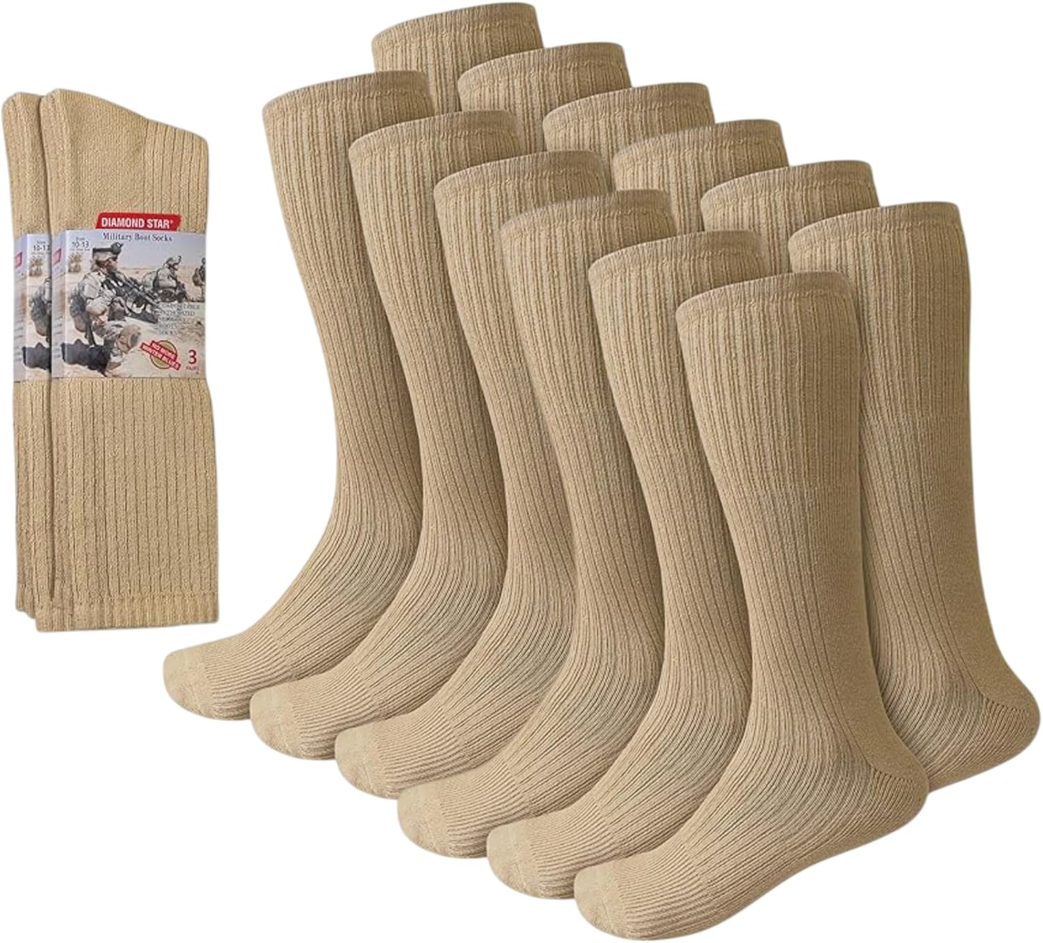 Diamond Star Men's Military Boot Socks – Quick-Dry Cotton Crew Socks for Army, Firefighters, Police, Hiking & Trekking
