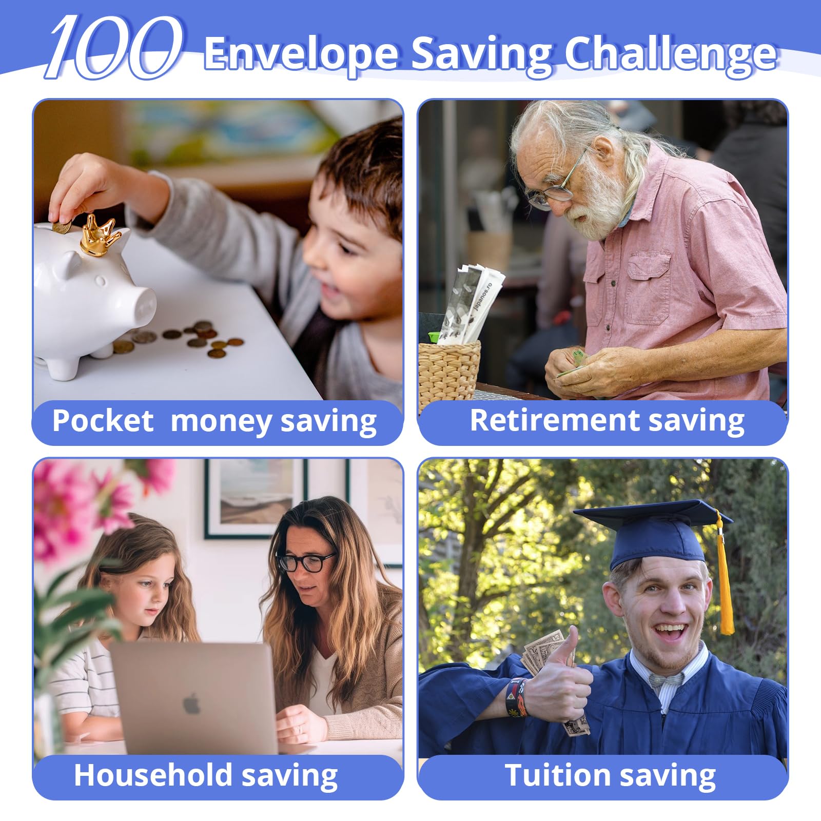 100 Envelope Challenge Binder Budget Planner Kit A5 Salvadanaio Sfida Risparmia denaro con scomparti per banconote e adesivi