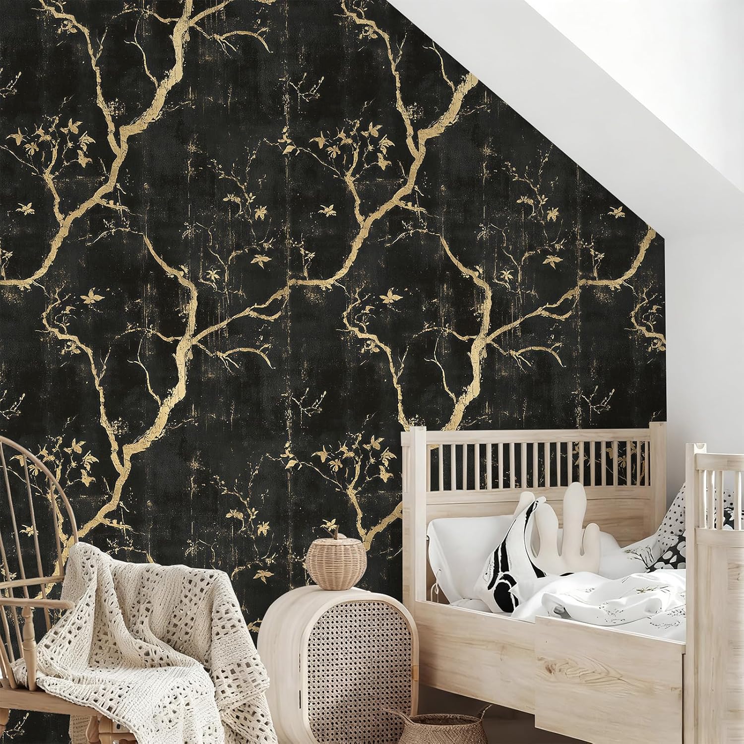 Dark Black Tree Branches Wallpaper Peel and Stick Vintage Tree Forest Removable 17.7" x 236.22" Natural Wall Paper Self Adhesive Contact Paper for Classroom Bedroom Laundry Room Bathroom
