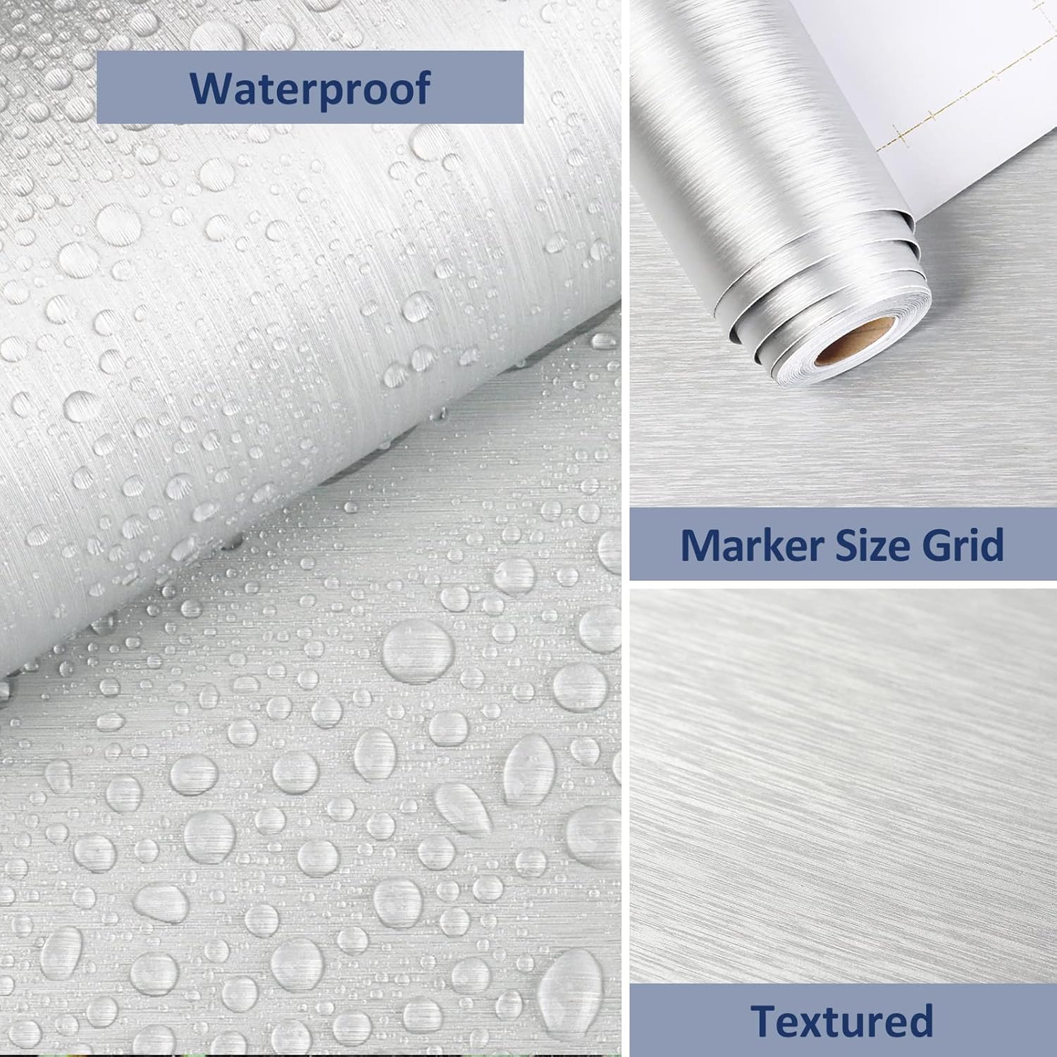 WESTICK Textured Stainless Steel Peel and Stick Aluminum Adhesive Sheet Brushed Metalic Silver Wallpaper Peel and Stick Stainless Steel Contact Paper for Appliances Refrigerator Dishwasher 15.8"x394"
