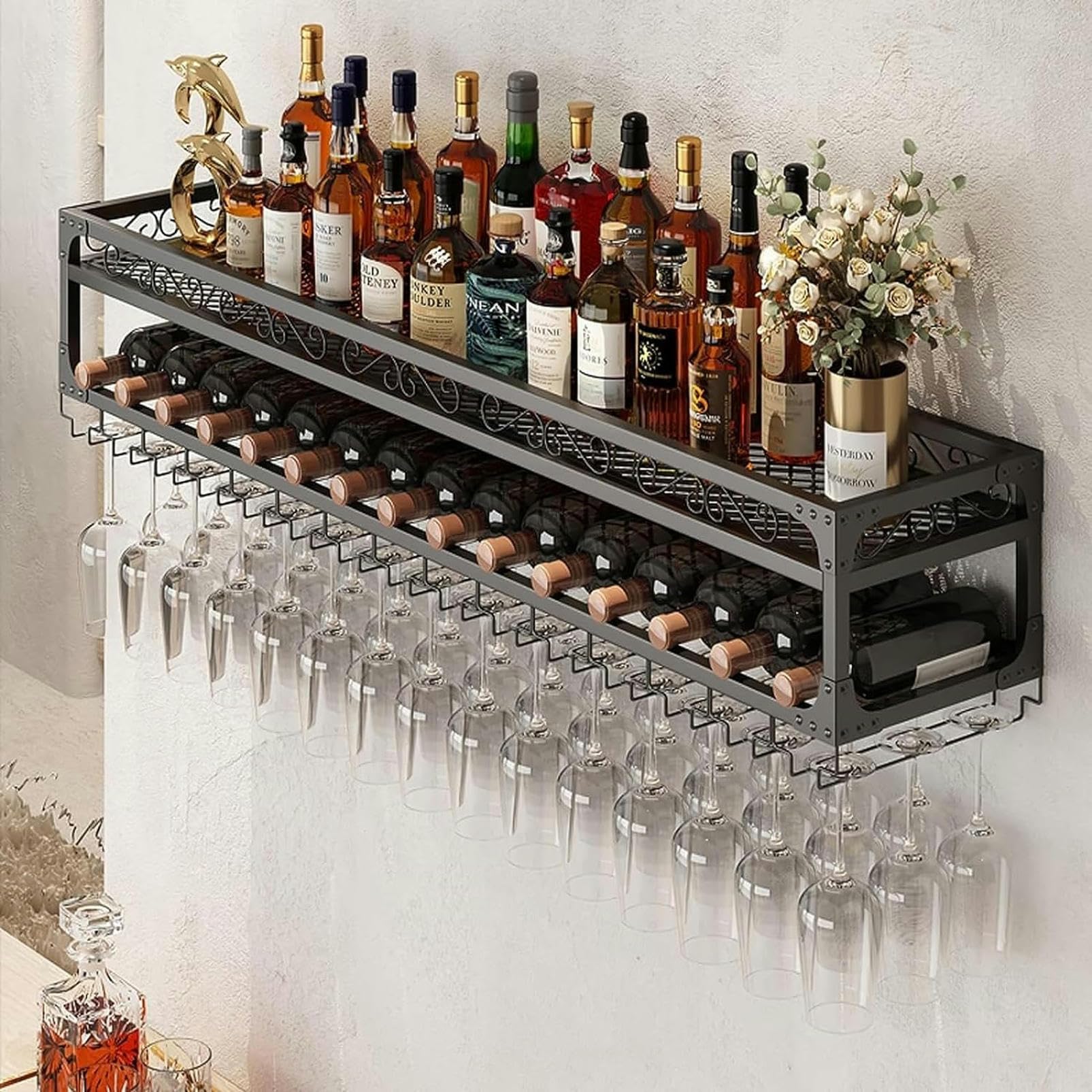 Estante De Vino De Pared 2 Piezas - Soporte Metálico Para Botellas De Vino Tinto, Organizador De Hierro Para Bar, Cocina O Restaurante