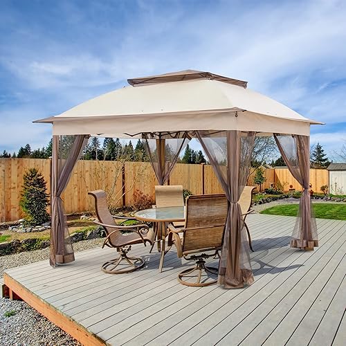 EAGLE PEAK 11x11 Pop Up Gazebo with Mosquito Netting, Easy Up Screened Canopy for Patio and Backyard, Easy Set-up Outdoor Gazebo (Tan)