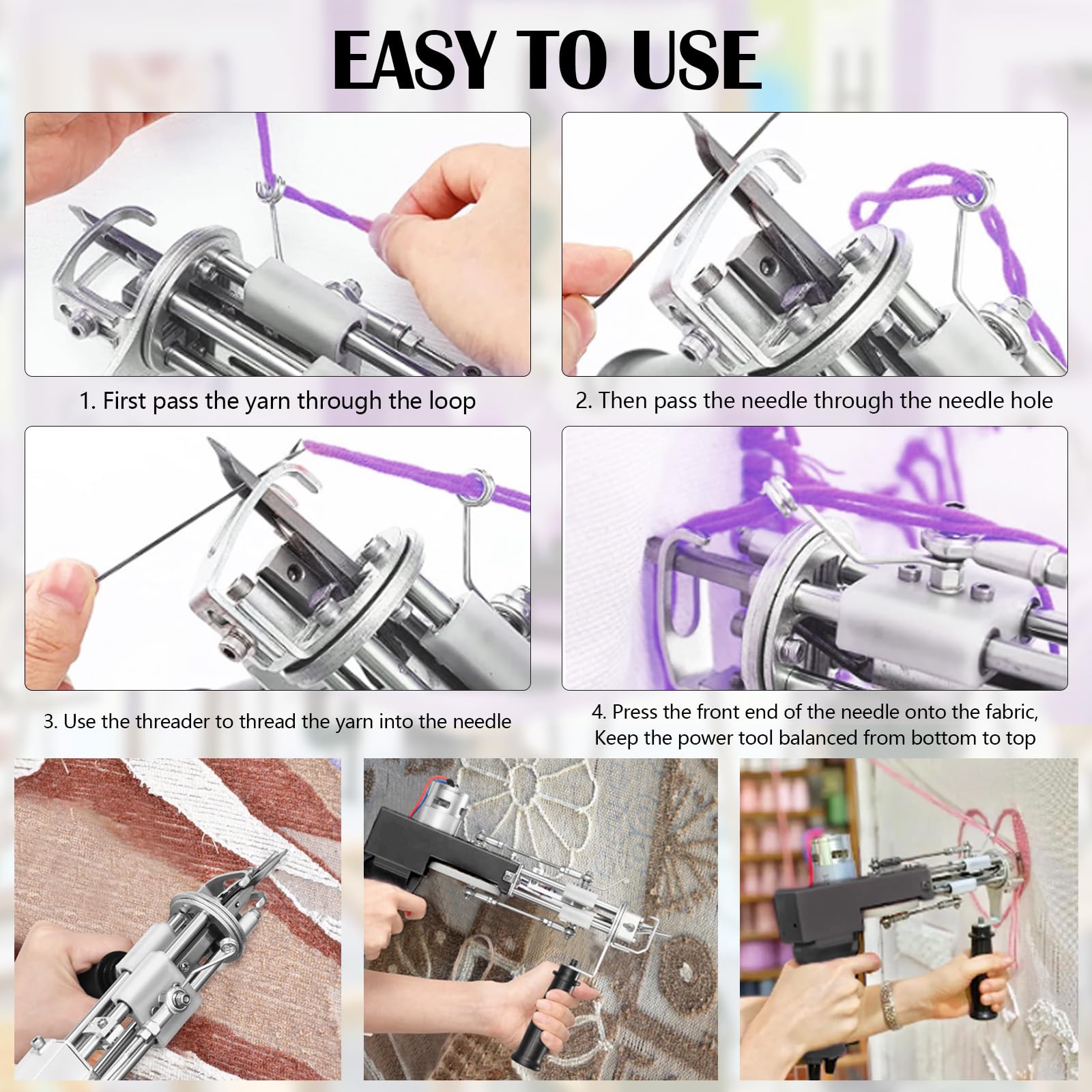 Pistola Per Trapuntatura, Set Per Trapuntatura Macchina Kit Tufting Taglierina Tappeti Pelo Tagliato E Pelo Ad Anello 40 Rotoli Filo Con Panni Trapuntatura Pistola Trapuntatura Set Creazione Tappeti