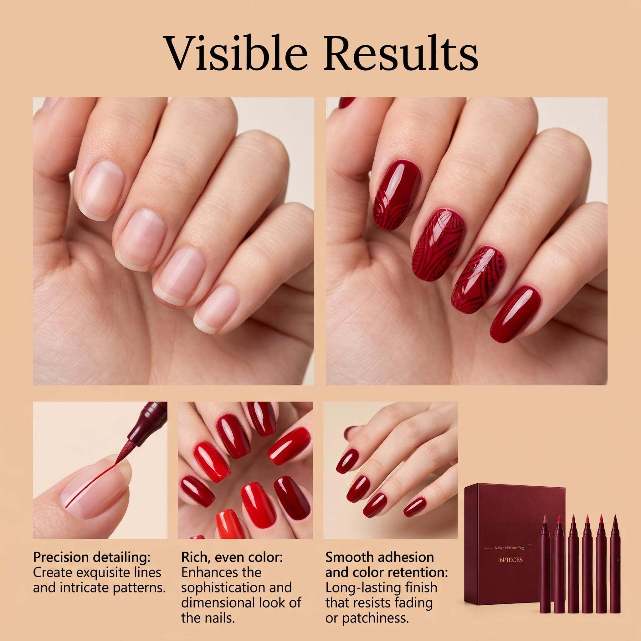Set di penne per nail art,kit di penne per vernice per unghie a 6 colori,penne per smalto a punta fine a punta singola per il disegno fai-da-te,pennarelli colorati per unghie vere,design per (3pcs)