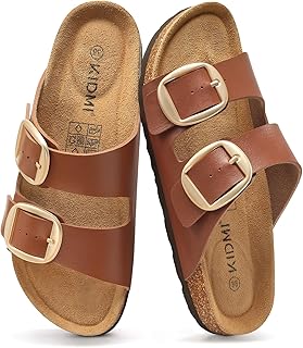 Women's Cork Footbed Slide Sandals Comfortable Arch Support Outdoor Sandal with Big Adjustable Buckle for Summer