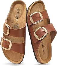 KIDMI Women's Cork Footbed Slide Sandals Comfortable Arch Support Outdoor Sandal with Big Adjustable Buckle for Summer