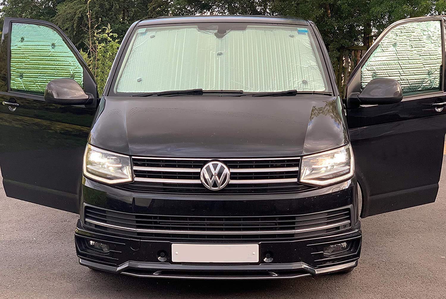 Fensterrollo-Set Kombatibel Mit VW T4 Transporter (1990-2003)(Komplettset SWB + Heckklappe) Rückenfarbe in Anthrazit, Reversibel und Thermisch