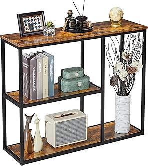 WOHOMO Metal Console Table, Tall Narrow Sofa Table & Tv Stand With 3-Tier Storage Shelves, 40 Inch Industrial Entryway Table For Living Room, Corridor, Hallway, Rustic Brown