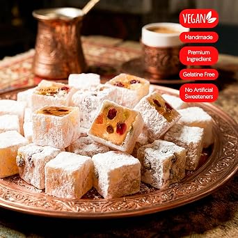 HazerBaba Turkish Delight Candy, Assorted Real Fruits, 3.5oz (Pack of 1) | Lokum, Middle Eastern Sweets, Gluten Free Candy Variety Pack, Vegan Snack Box, Small Gift Box, Kosher Dessert, Halal Food