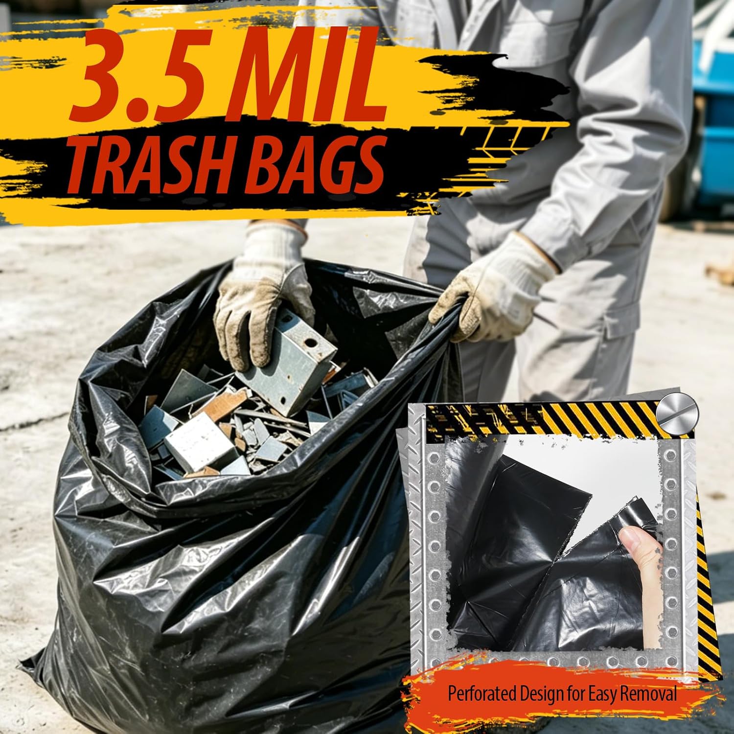 42 Gallon Contractor Garbage Bags - 3.5 MIL Thick Heavy Duty Trash Bags - 33" X 48" Large Black Bag for Construction, Commerical, Industrial, Yard, Outdoor Use (30 Count)