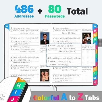 Address Book with Colorful Alphabetical Tabs, 4.7 X 6.2 Hardcover Address and Phone Number Book for Record Contacts, Telephone Address and Password Book Combo for Seniors (Grey)