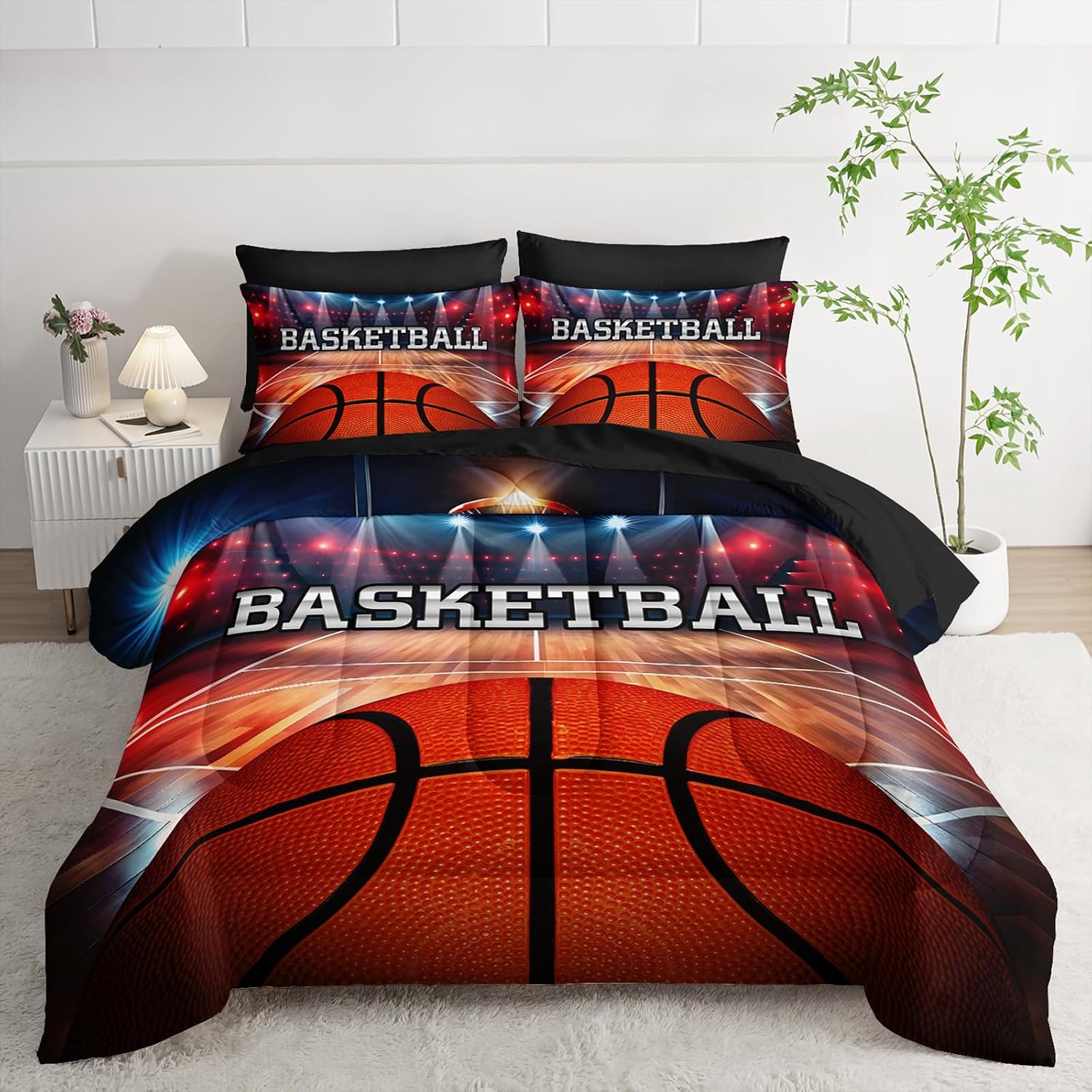 Soccer Print Comforter 7Pcs Ball Sport Game Football Bedding Set for Teen Kid Boy Girl Adult Soccer Blue Lightning Thunderstorm Quilt Set Full with 2 Sheets,2 Pillowcases,2 Throw Pillow Covers