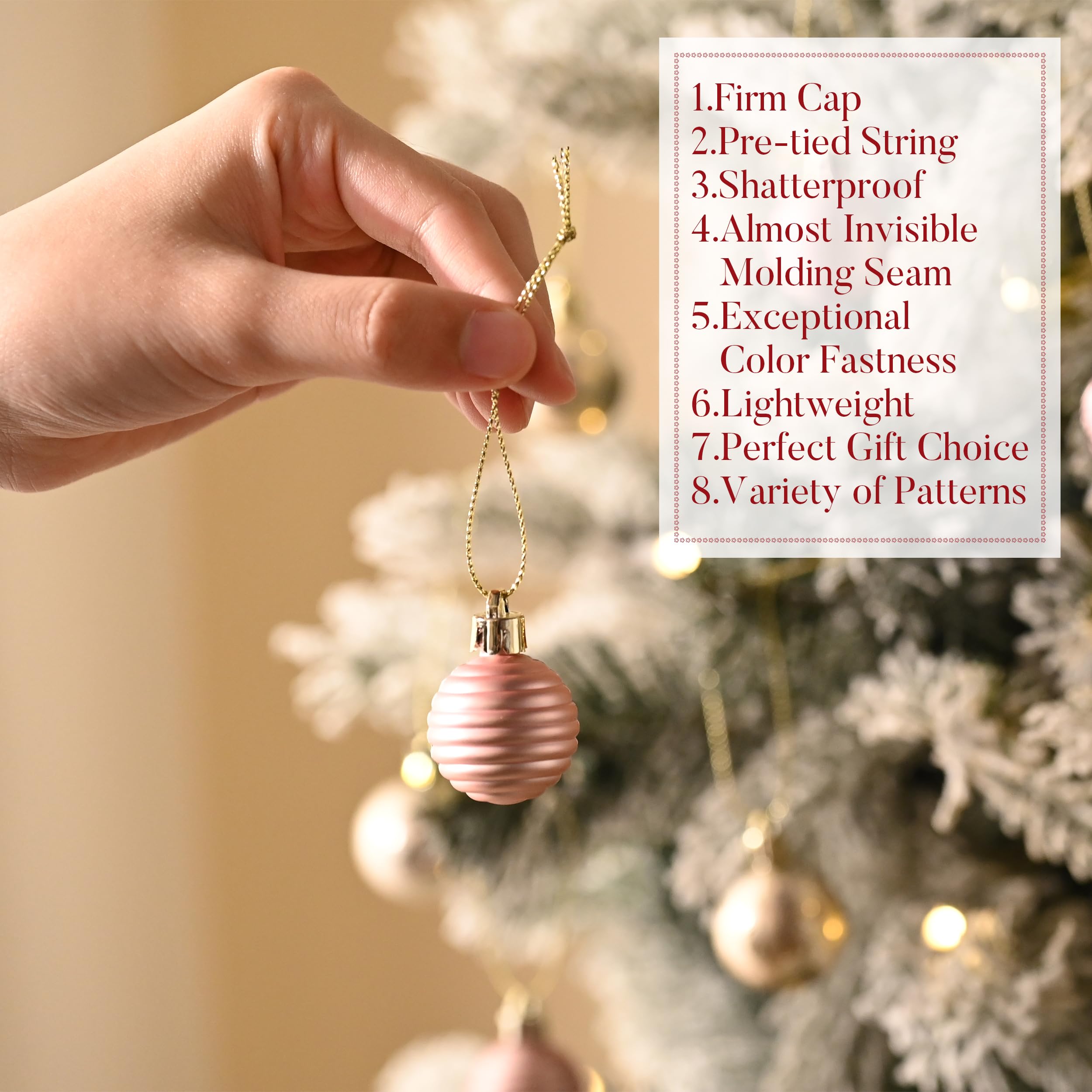 Valery Madelyn Weihnachtskugeln, 49 Stück 3cm Bruchsichere Christbaumkugeln Weihnachtskugel, Christbaumschmuck mit Aufhänger(Rosa Gold)