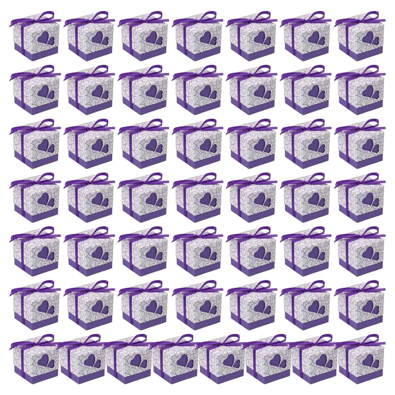 Buxuaaaa Purple 50Pcs Square Candy Boxes Multipurposes Organization Holder Access For Travel Camping Love Heart Candy Boxes