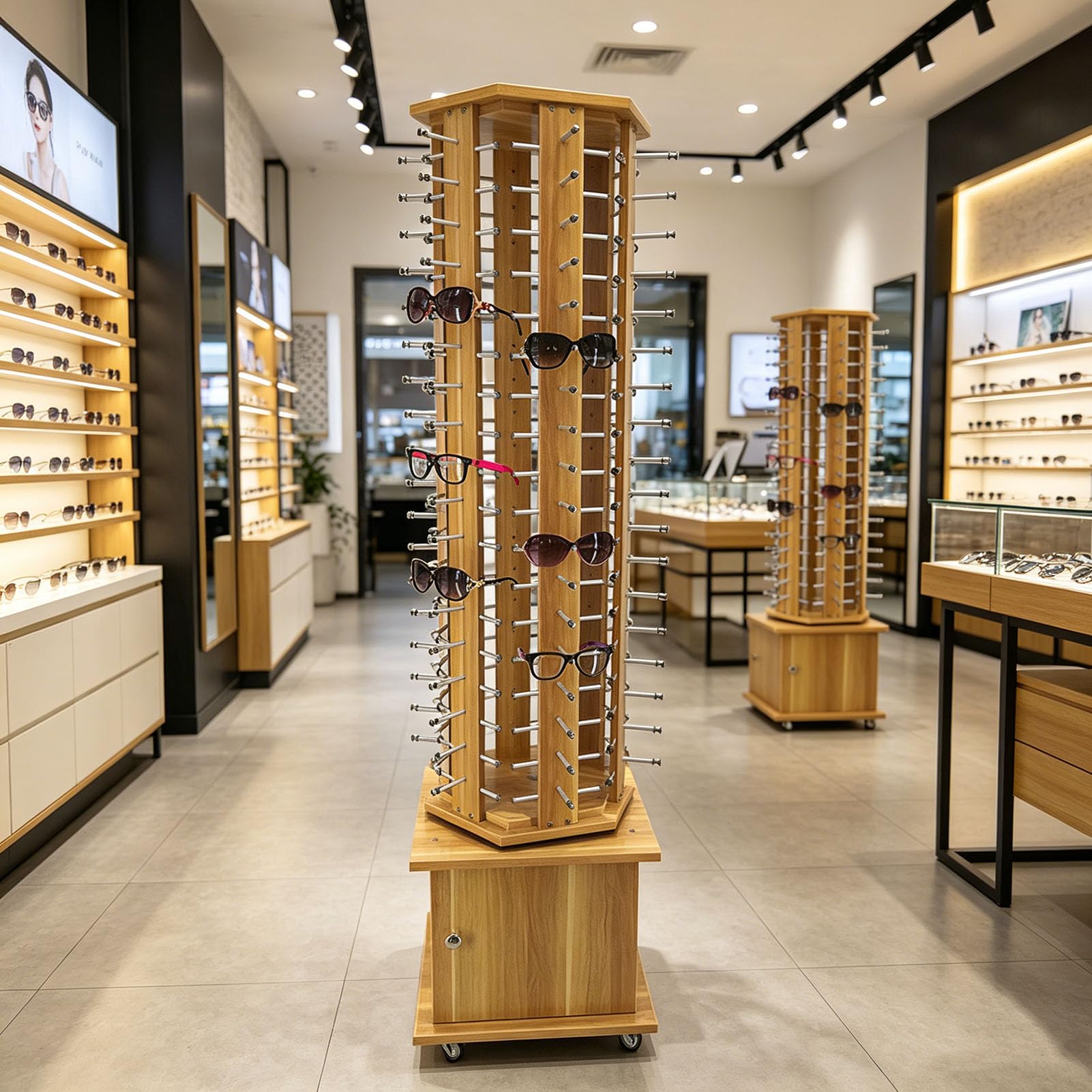 Genérico Soporte de Exhibición de Madera del Tenedor de Las Gafas de Sol，Soporte Giratorio de 360° para Gafas Comerciales, Marco de Tienda Minorista, Estante de Almacenamiento para Gafas de Lectura