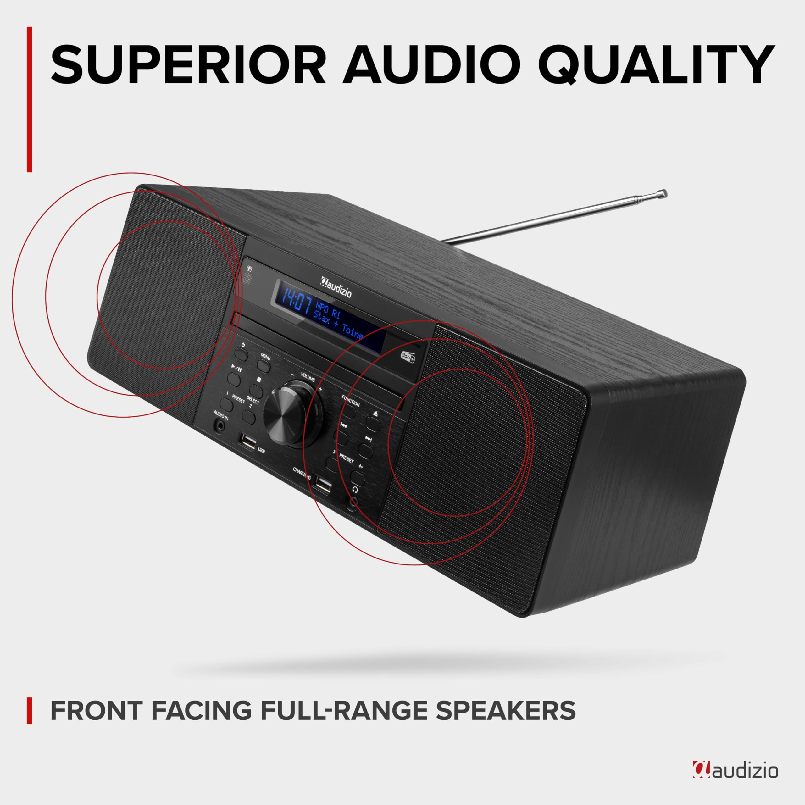 DAB radio met CD speler, Bluetooth, USB mp3 speler en radio - Stereo - Audizio Prato (102.217) (Black)