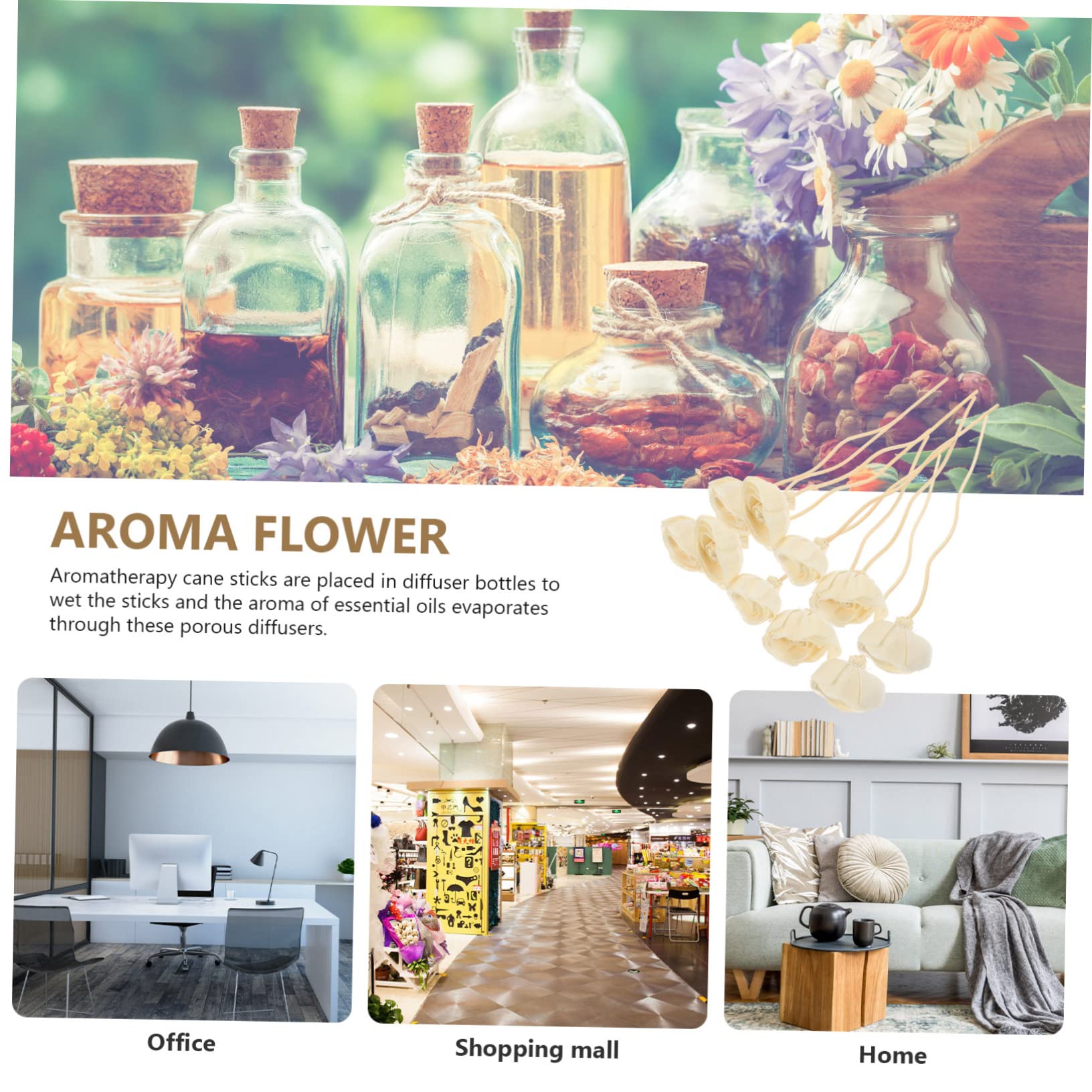 POPETPOP 3 Series Varillas Difusoras De Aromas con Flores Decorativas Y Aromáticas para Hogar SPA Y Oficina 10 Piezas*3