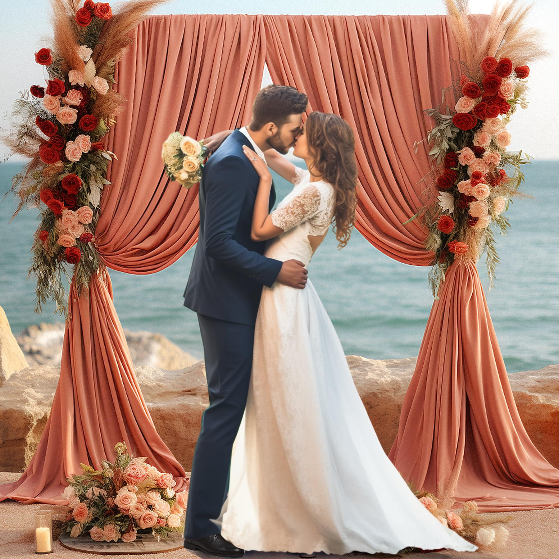 Rust Backdrop Curtain for Parties Wedding Wrinkle Free Red Photo Curtains Backdrop Drapes Fabric Decoration for Birthday Party Baby Shower Christmas 5ft x 7ft,2 Panels