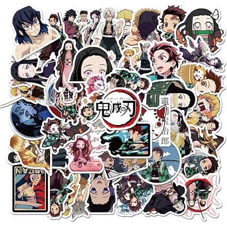 amazon com anime cartoon stickers demon slayer stickers waterproof vinyl stickers for water bottle luggage bike car decals electronics