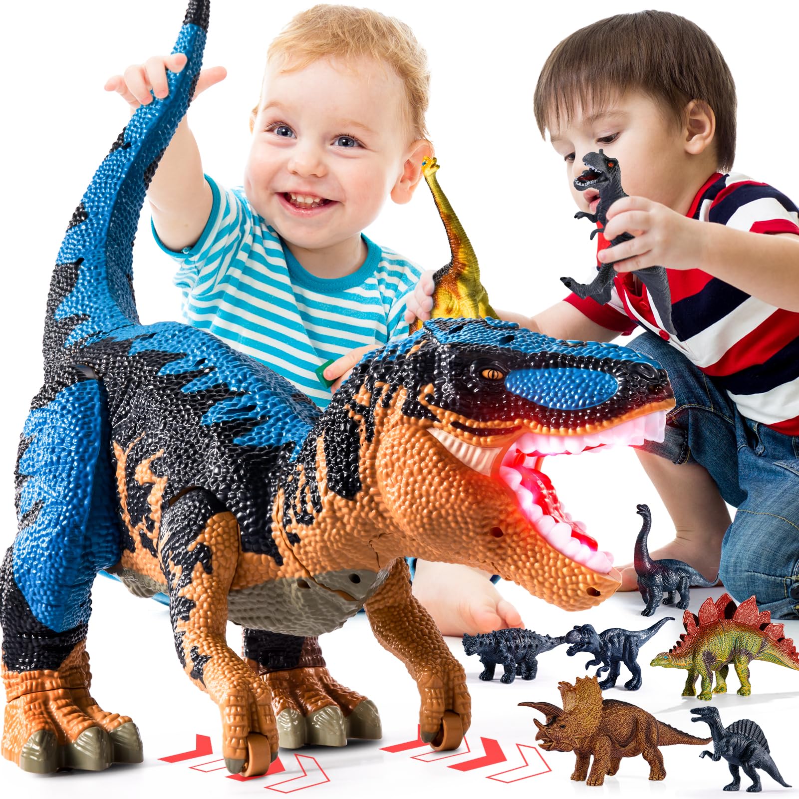 BLmukce Large Dinosaur Toys T-Rex with 10 Mini Dinosaurs Inside, Water Mist Spray & Red Beam, Roaring Sounds & Effects β Educational Toy for Kids 3 4 5 6 Years Old Boys & Girls