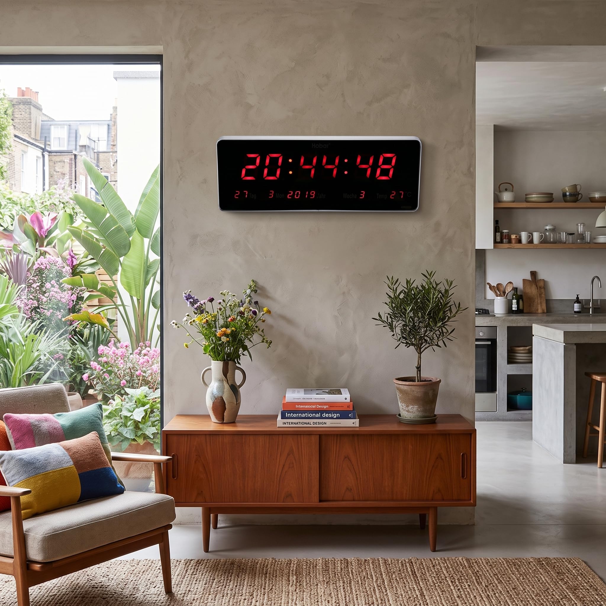Ejoyous Horloge Murale Numérique LED - Calendrier, Température, Affichage de la Semaine - pour Cuisine (36 * 13 * 3cm)