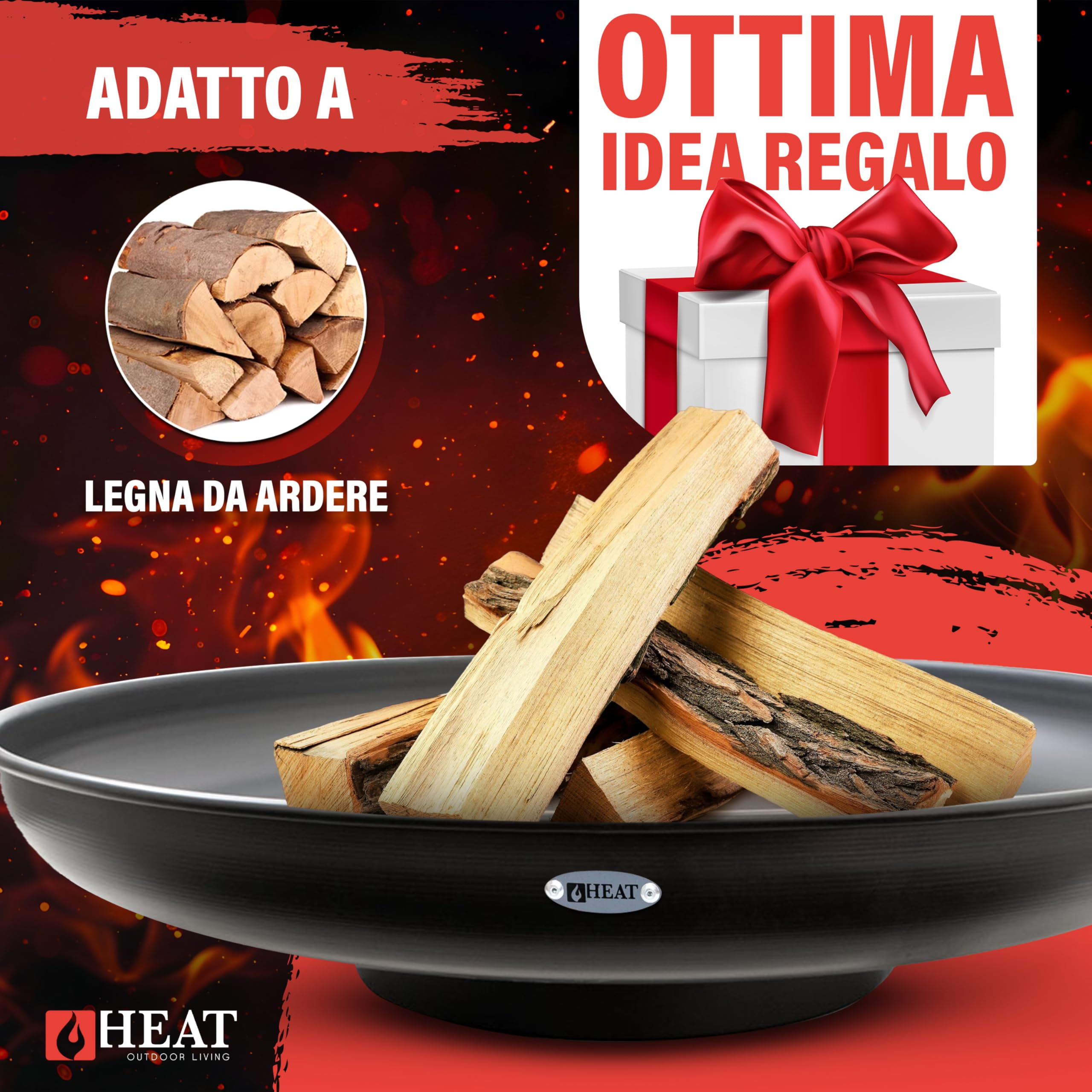 Ciotola Per Fuoco Diametro 90 cm Nero - Ciotola Per Barbecue Da Giardino - Fossa Per Fuoco All'aperto E Barile Per Fuoco - Riscaldatore In Acciaio Per Patio - 90x90x19cm
