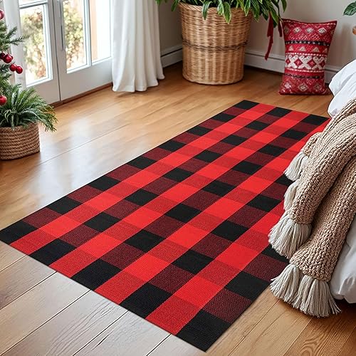 Vista 305 de KILOCOCO Alfombra de rayas beige de 2.3 x 3.6 pies para interiores y exteriores, alfombra tejida a mano de algodón lavable a rayas para puerta Rayas