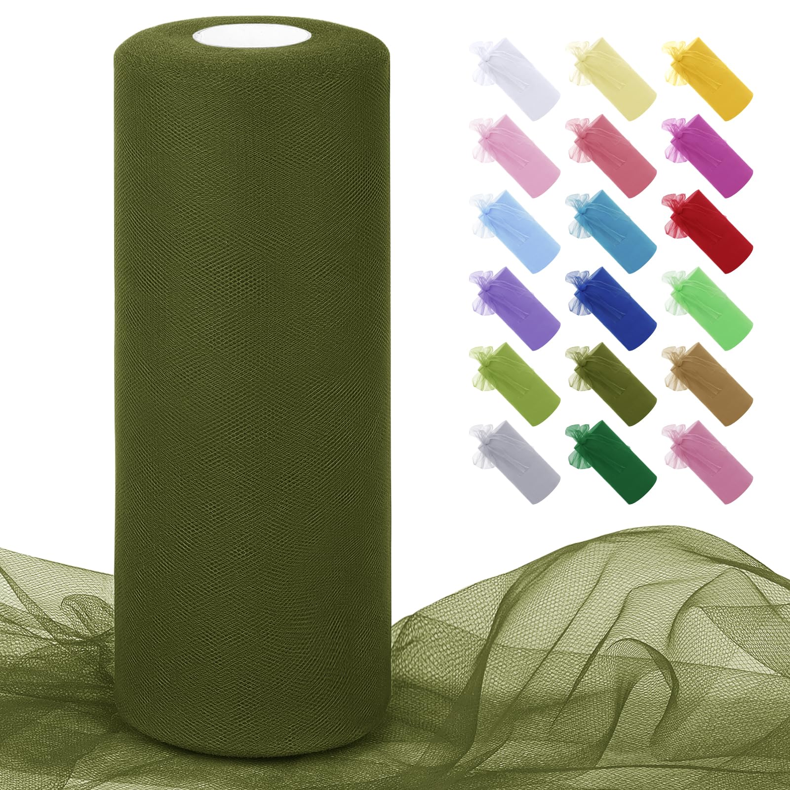 Uiopa Olive Green Tulle Fabric Roll 30cm x 91m Polyester Netting Fabric Mesh Tulle Ribbon for Tutu Skirts, Gift Wrapping, Birthday/Party/Wedding Decoration, DIY Projects