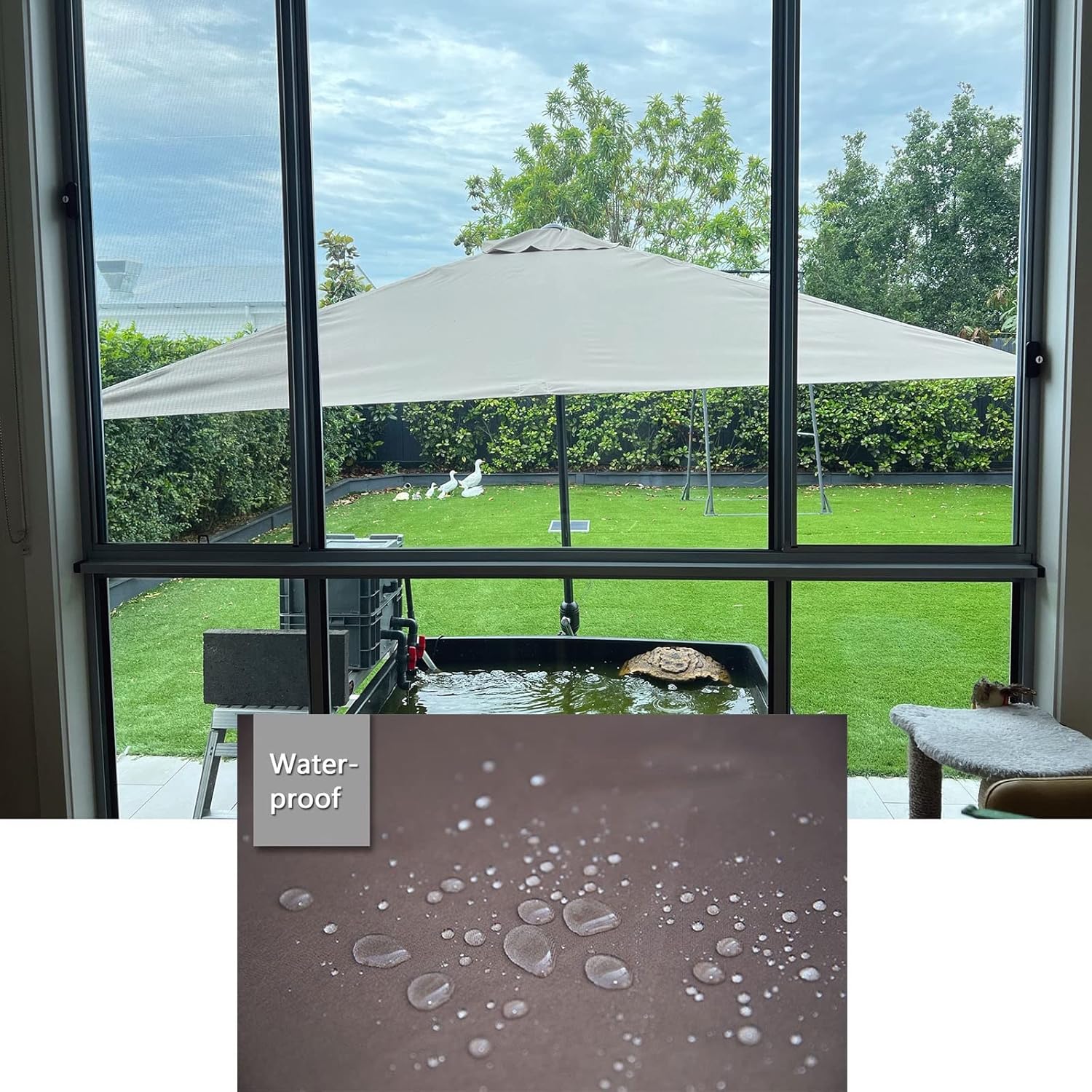 Patio Umbrella Garden Patio Umbrella Outdoor Sun Shade Half Umbrellas, Create Cool Area, Waterproof Umbrella Cloth, with Crank, for Garden Patio Backyard Umbrella Parasol Canopy (Sand 250cm x 130cm)