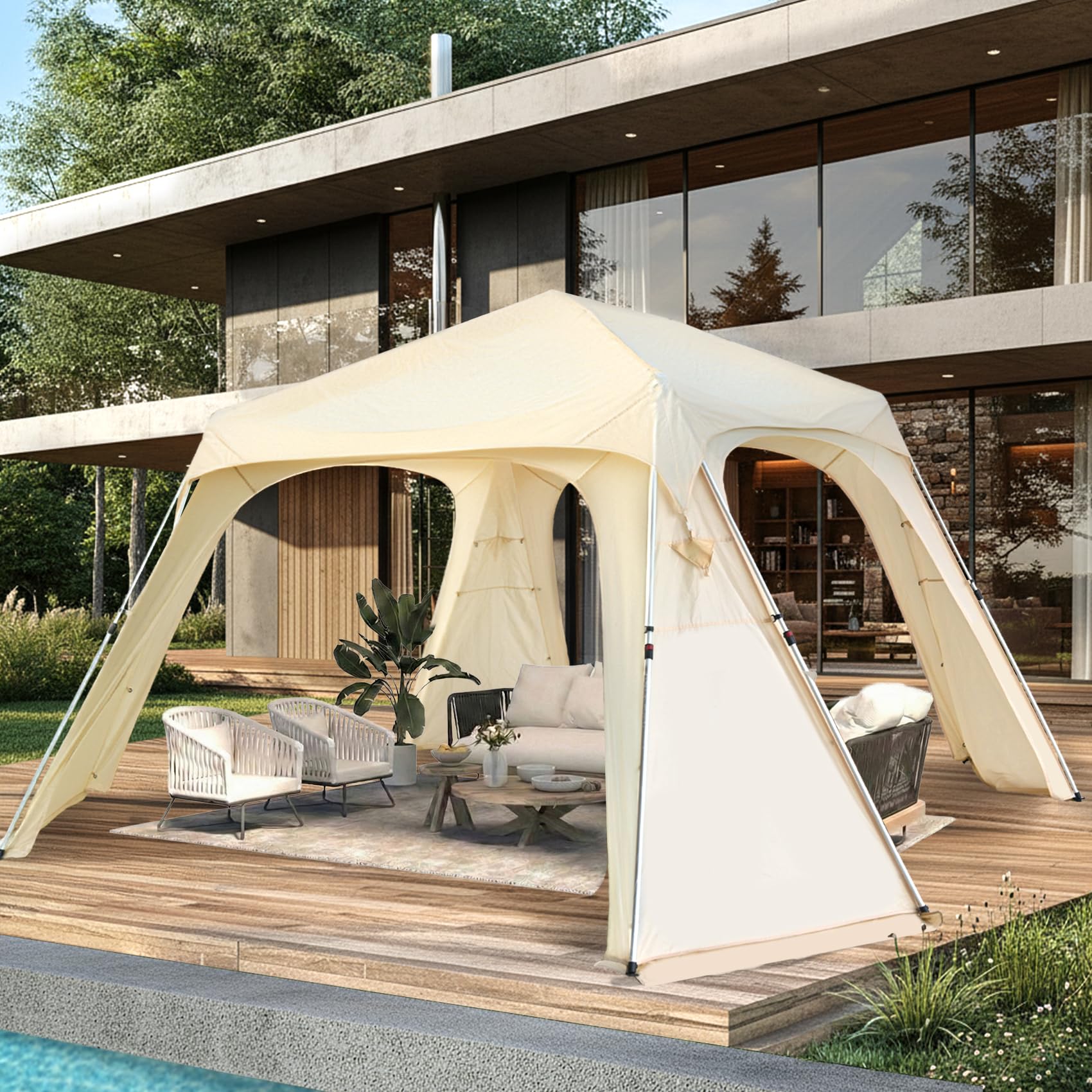 Alvantor® 12' x 12' Pop Up Gazebo, 12' x 6' 2in 1 Pop Up Gazebo, Canopy Tent All Weather &amp; 4-Season Use, 4-Door PVC/Mesh/Polyester Curtain Addable, Top Mesh &amp; Cover Portable