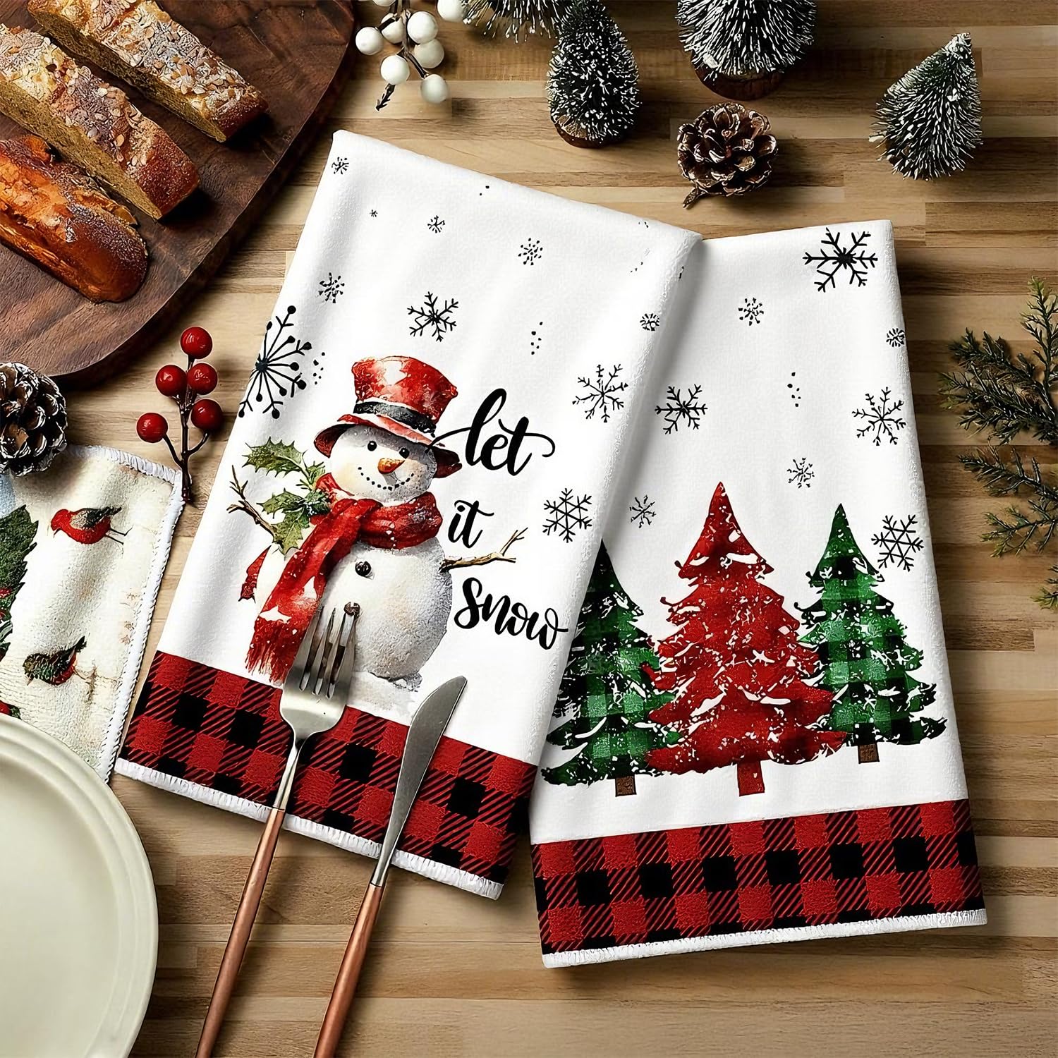 ZEXUPORIUM 4er Set Geschirrtücher Weihnachten,65X42cm Küchentücher, Rot Schwarz Büffelkaro Geschirrtuch Weihnachten, für Winter, weihnachtsdeko, Geschenk Küche, Haushalt & Wohnen
