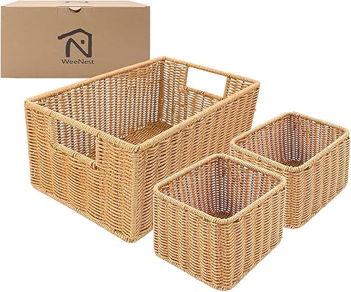 Miniatura 7 de Cesta de mimbre con asa, Cestas de mimbre para organizar, Cestas de estante para organizar, Cesta tejida con asas, Organizador de cesta de mimbre,