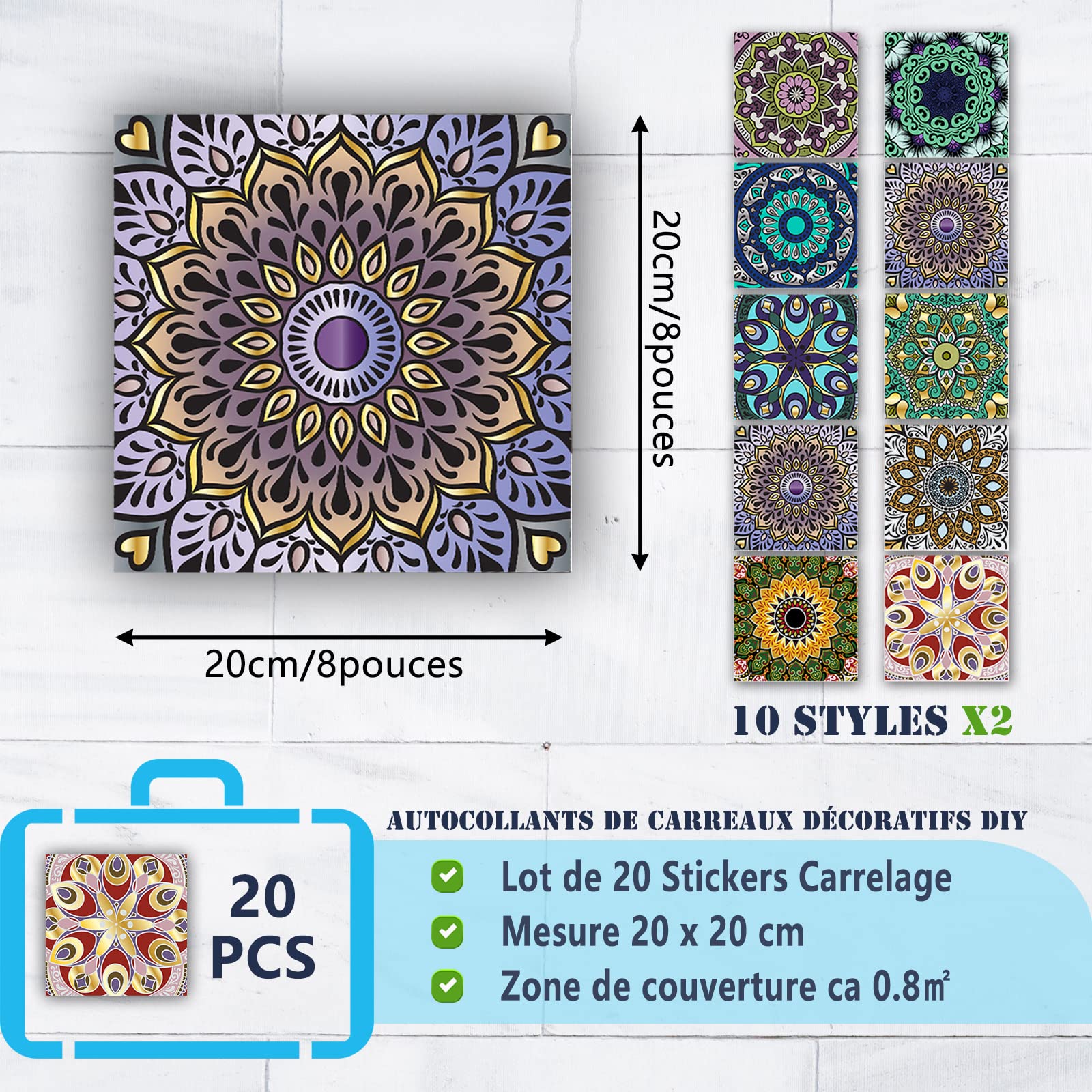 20 Adesivi Per Piastrelle Stile Mosaico Blu - Decorazione Autoadesiva Impermeabile Per Cucina E Bagno, 20x20 Cm - Foto 6