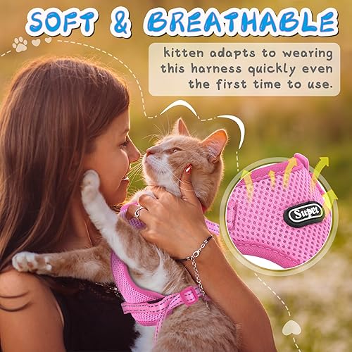 Miniatura 8 de Supet Juego de arnés y correa para gatos pequeños a grandes, arnés ajustable para gatos con ribete reflectante, correa universal para gatos y