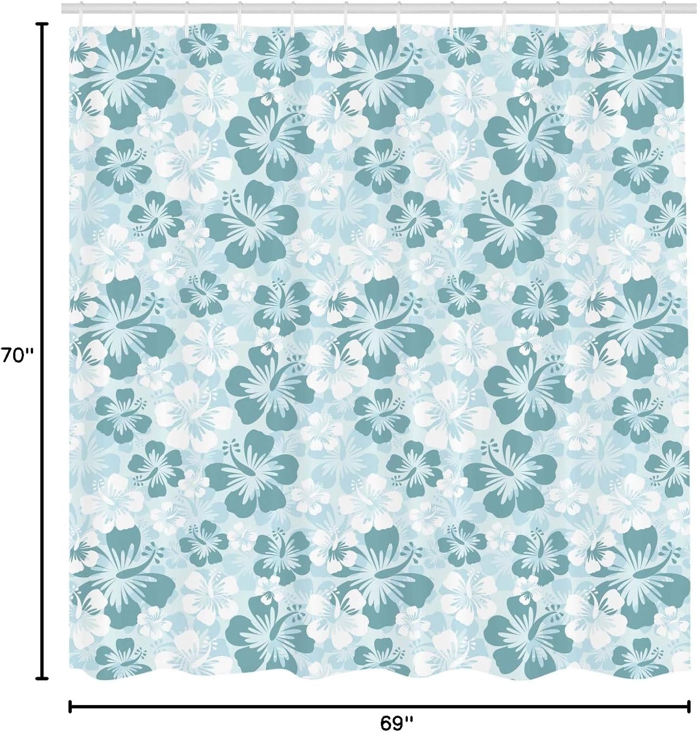 Ambesonne Hawaiian Shower Curtain, Rainforest Sea Coasts Palm Trees Happy Times Simple Monochromic Art, Cloth Fabric Bathroom Decor Set with Hooks, 69" W x 70" L, Blue White