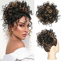 Vista 14 de Lommel - Extension de pelo con moño desordenado corto, cola de caballo rizada, extensión de pelo sintético con cordón elástico, ondas sueltas, moños