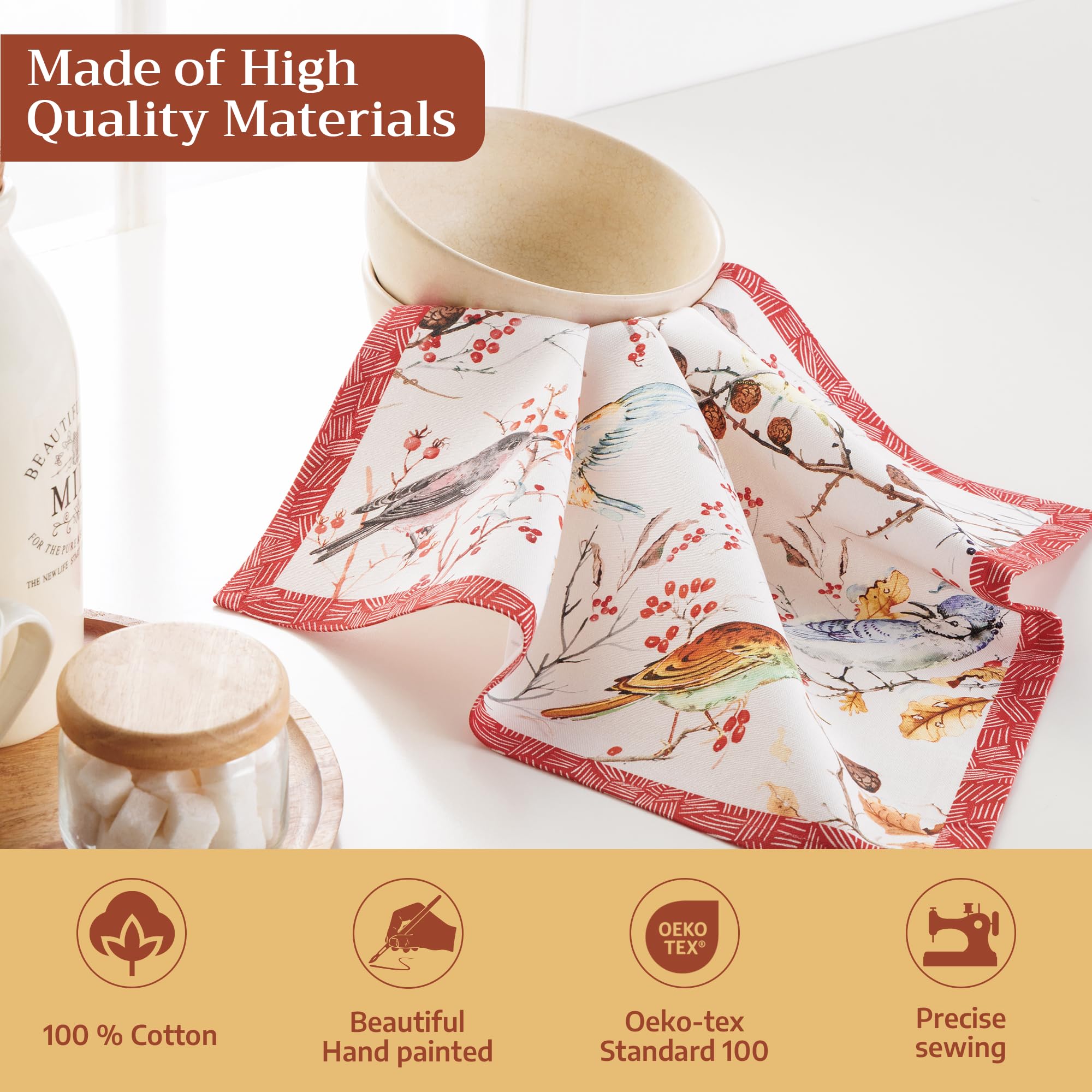 Maison d' Hermine Juego de 4 servilletas cuadradas de tela 100% algodón, suaves y duraderas, reutilizables para uso diario, lavables, cenas, cócteles, bodas, restaurantes (Pinson, 45 x 45 cm)