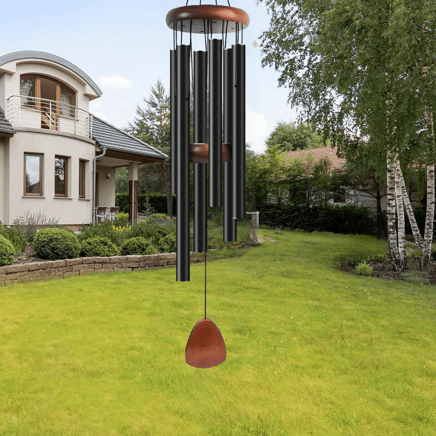 2 campanelli a vento grandi per esterni, 94 cm, toni melodici lenitivi per casa, giardino, veranda, decorazione patio, ispirazione e memoriale, 6 tubi in alluminio, nero