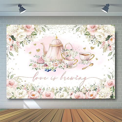 Miniatura 3 de Avezano Love is Brewing - Telón de fondo para boda, despedida de soltera, fiesta, fiesta de té de San Valentín, tema de foto, fondo para tartas (7 x