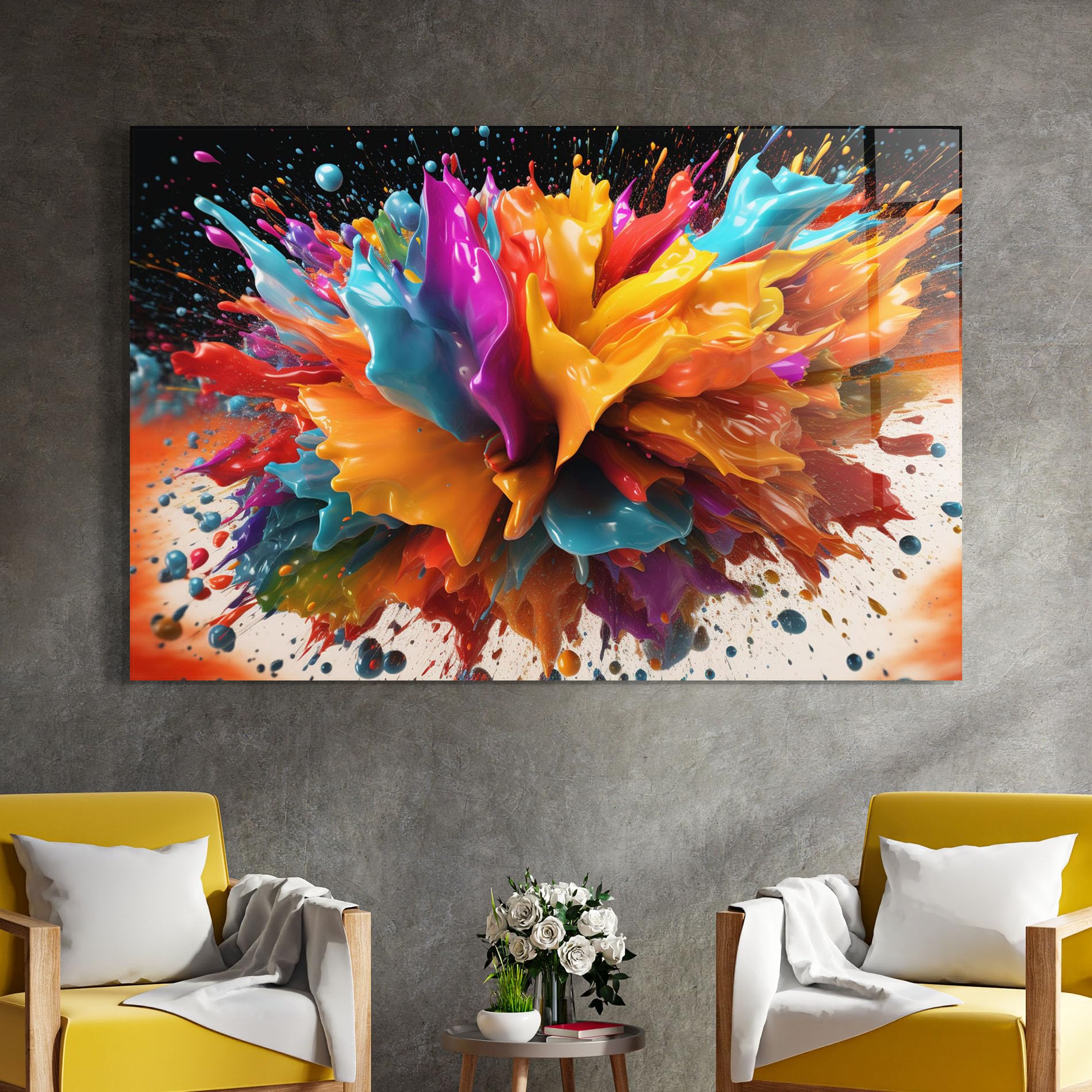 ARTHUB® Moderne impression sur verre 50x70 cm, 4mm verre trempé | Tableau en verre salon et chambre, Décoration murale moderne, Décoration intérieure, abstrait, Abstract Splash